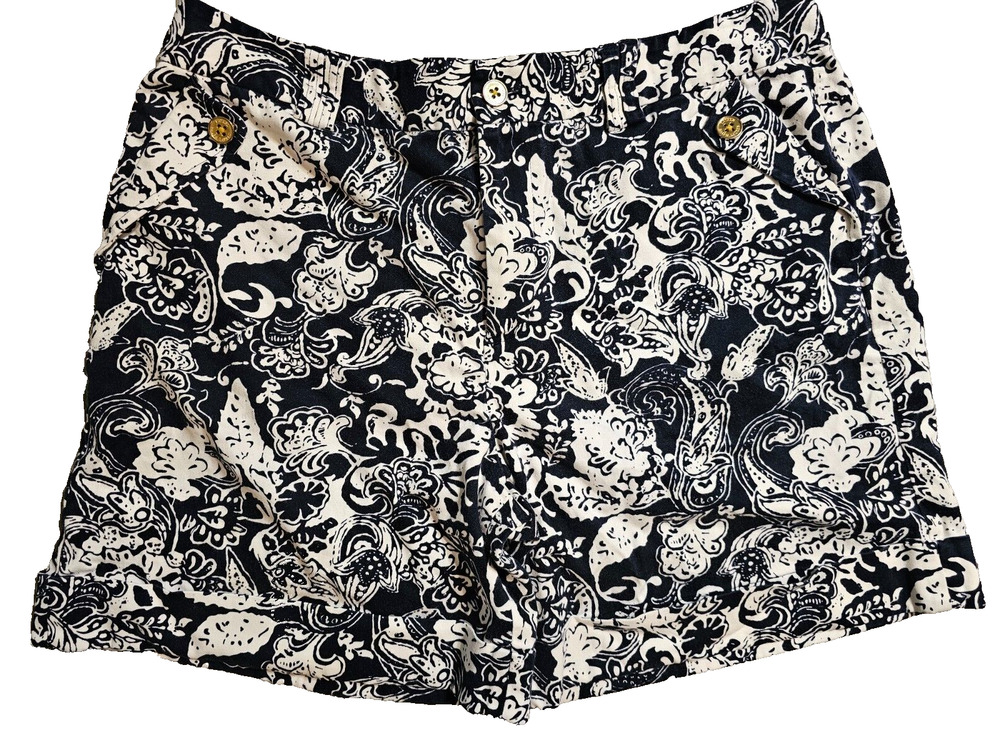 Lauren Ralph Lauren Women's Blue White Floral Soft Cotton Cuffed Hem Shorts 14